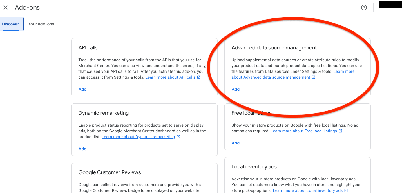 Advanced data source management google merchant center supplemental feed