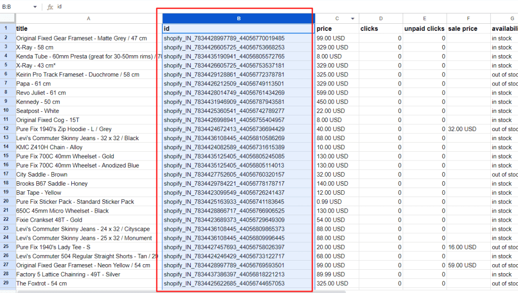 Create a new sheet with at least two columns