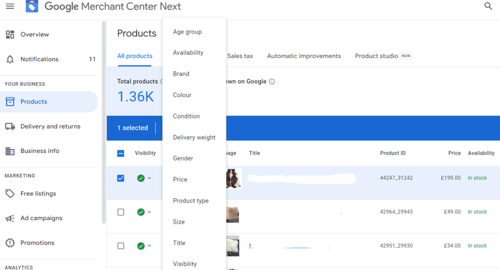 Editable Product Listings