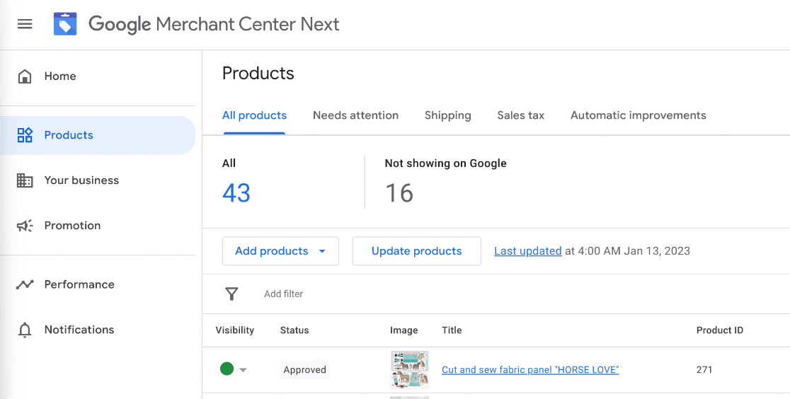 Google Merchant Center Diagnostics