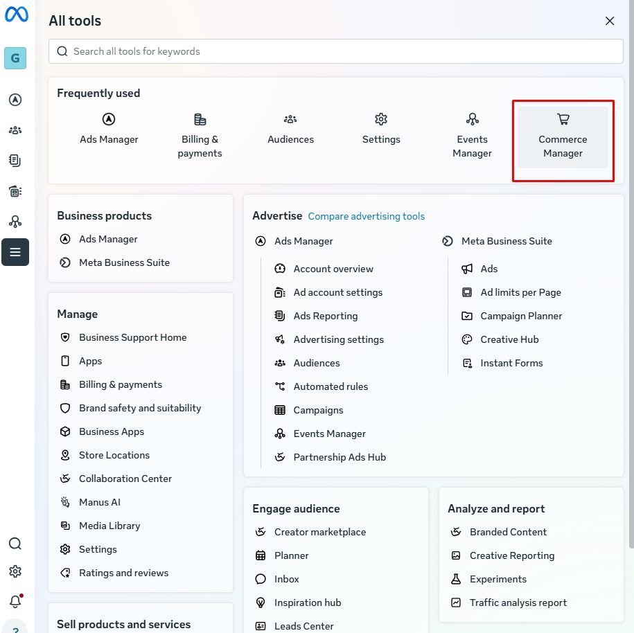 Go to Commerce Manager