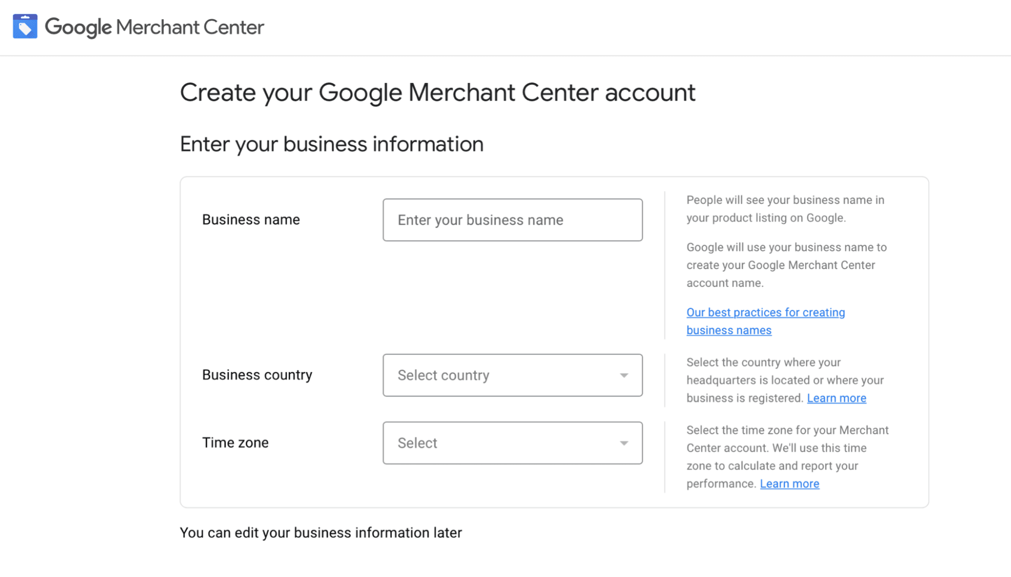 Create Google Merchant Center Account