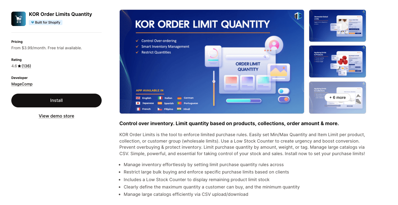 KOR - Order Limits Quantity - Top Shopify Order Limit Apps