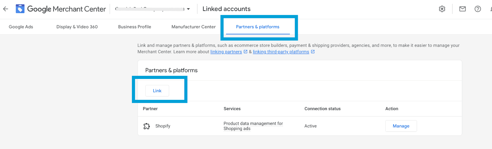 Step 2: Link Shopify as a Partner Platform