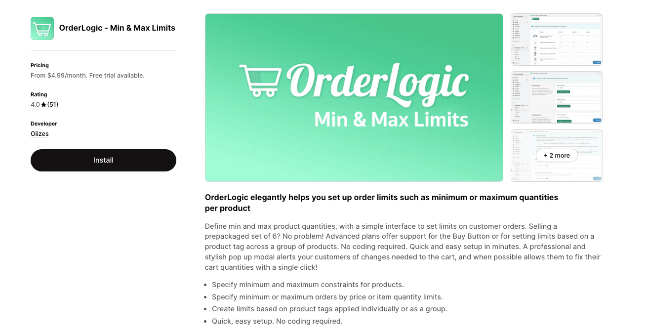 OrderLogic - Min & Max Limits - Top Shopify Order Limit Apps