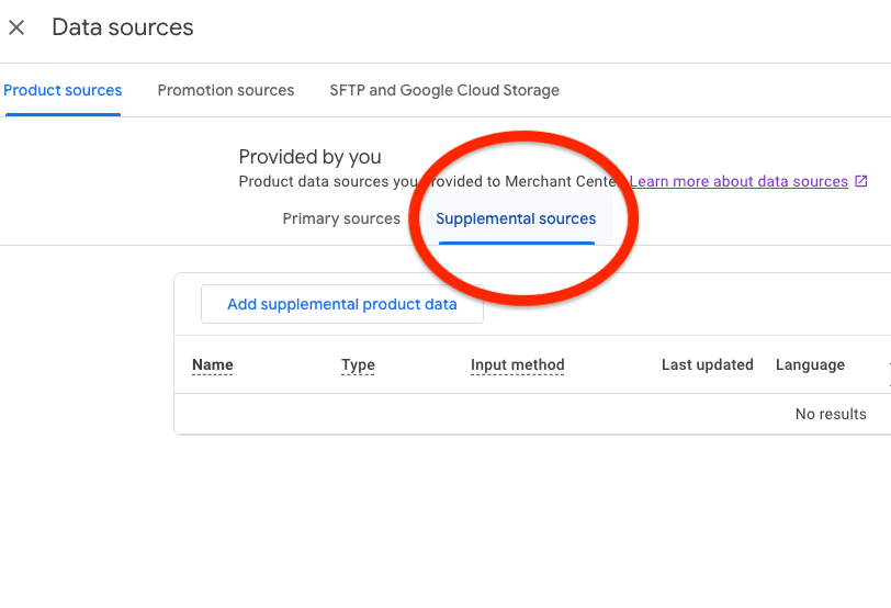 Supplemental sources google merchant center supplemental feed