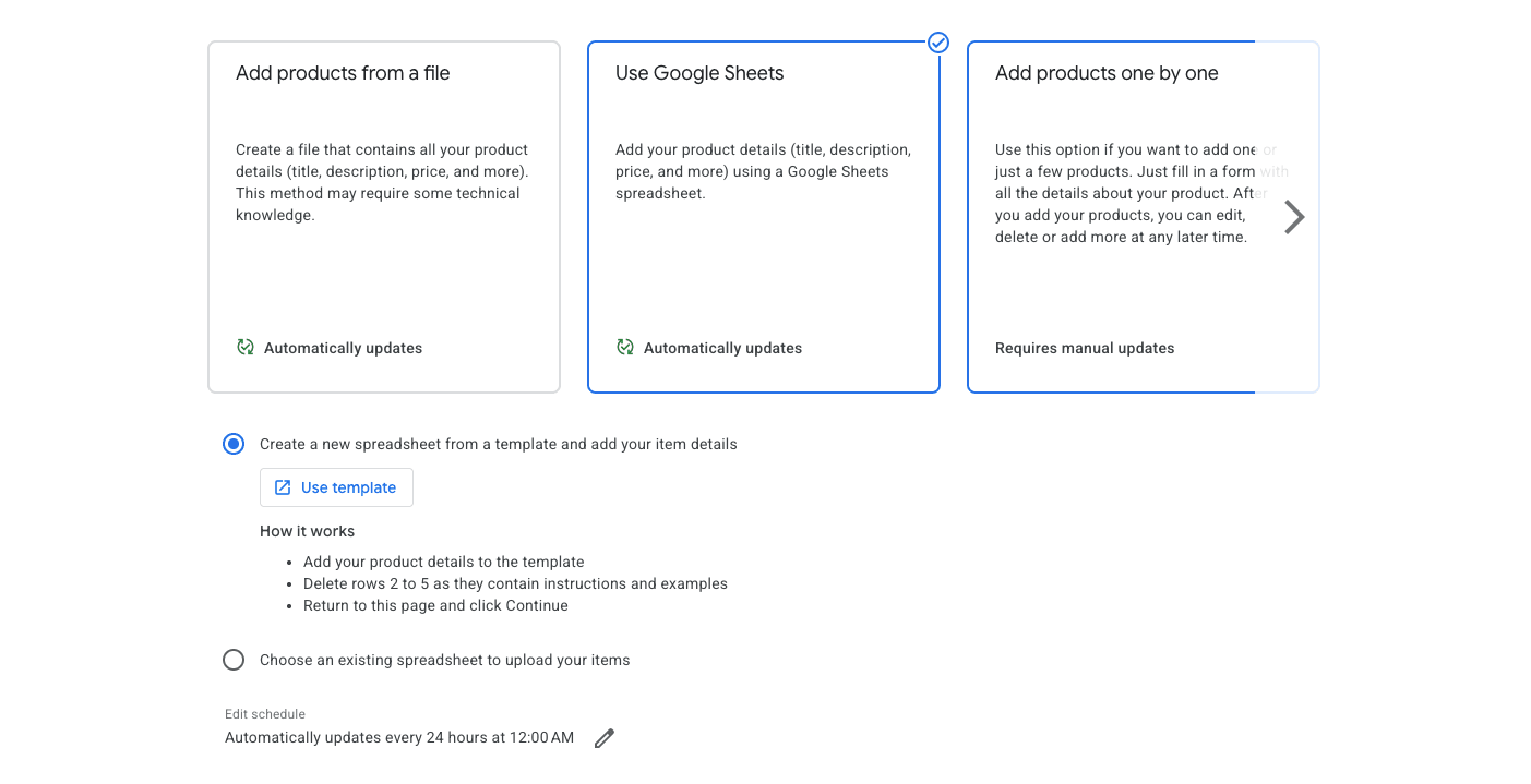 Upload via Google Sheets
