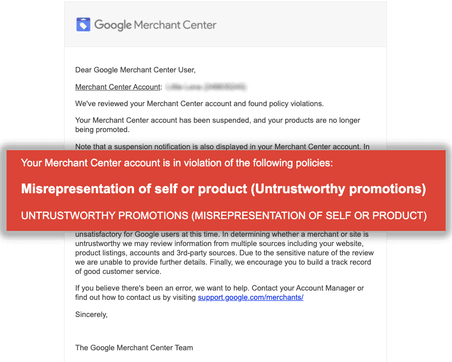 Why is Google Merchant Center Account Suspended?
